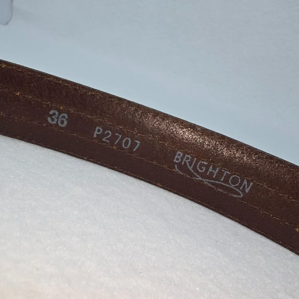Brighton Belt P2707 Mens 36 Brown Leather Woven Inlay Brass Buckle